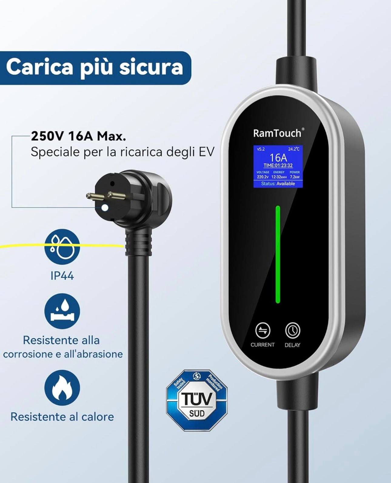 Home Charger (3,7 kW, Tipo 2, Spina Schuko 16A, 6,5 m)